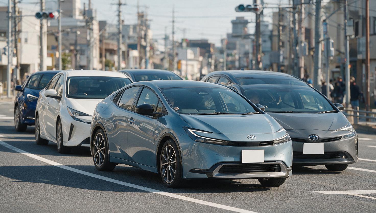 東京の幹線道路で信号待ちをする車列